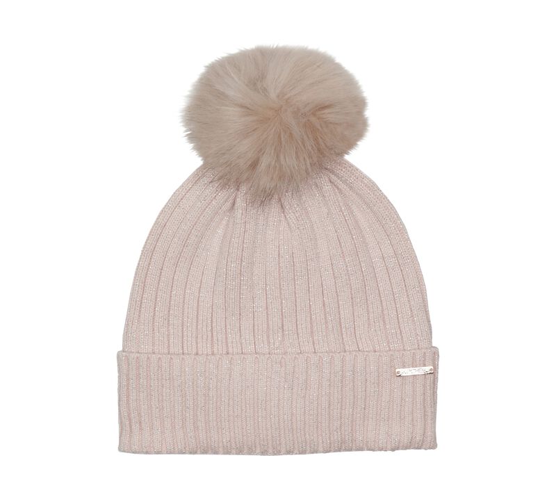 Metallic Ribbed Beanie Hat, ROSA, largeimage number 0