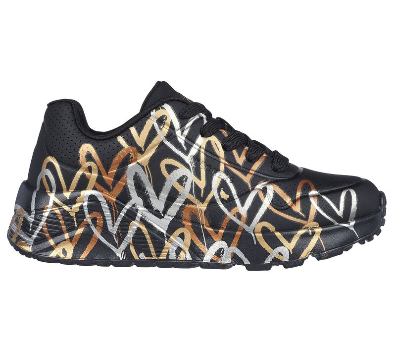 Skechers x JGoldcrown: Uno Lite - Metallic Love, BLACK / GOLD, largeimage number 0